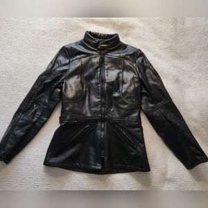 Women's Black Leather Falcon Motorcycle Jacket Size 10